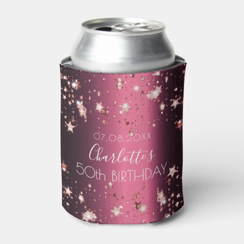 Birthday party burgundy rose gold stars name can cooler