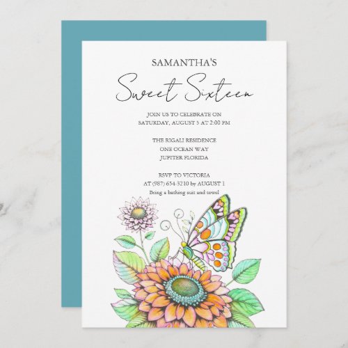 Birthday Party Butterfly Theme Invitation