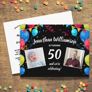 Birthday Party By Mail, 2 Photo, Any Age, Balloons Postcard