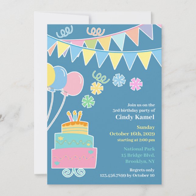 Birthday Party Cake Flat Invitation (Front)