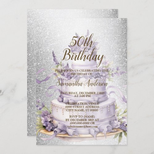 Birthday Party Cake Lavender Floral Watercolor Invitation