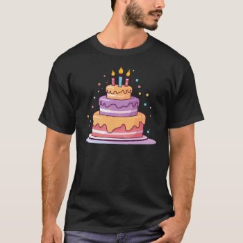 Birthday Party Cake With Purple Frosting T-shirt by VillageDesign at Zazzle