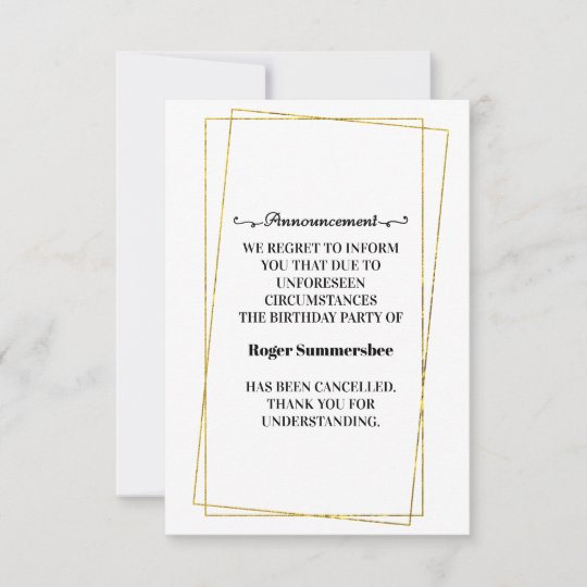 Birthday Party Cancellation Announcement Cards