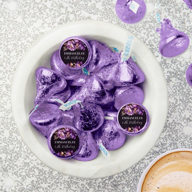  Birthday party candy favors purple peonies (Birthday party candy favors personalized hersheys kisses purple peonies adult party chocolate favors)