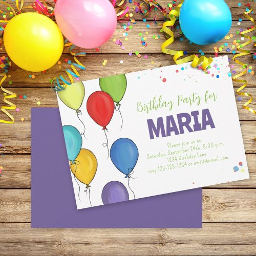 Birthday Party Celebration Balloons Fun Confetti Invitation