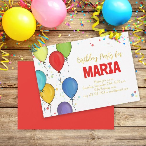 Birthday Party Celebration Balloons Fun Confetti  Invitation