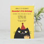 Birthday Party Celebration Black Cat Cool Funny Invitation (Standing Front)