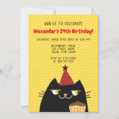 Birthday Party Celebration Black Cat Cool Funny Invitation (Front)