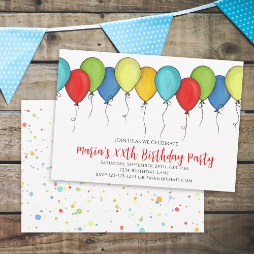 Birthday Party Celebration Cute Balloons Confetti  Invitation