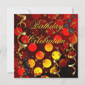 Birthday Party Celebration Retro Red Black Gold Invitation