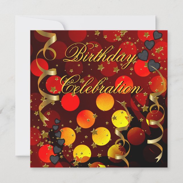 Birthday Party Celebration Retro Red Black Gold Invitation (Front)