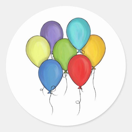 Birthday Party Celebration Watercolor Balloons Classic Round Sticker