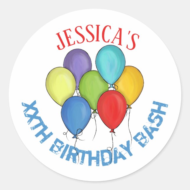 Birthday Party Celebration Watercolor Balloons  Classic Round Sticker (Front)