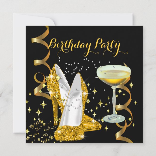 Birthday Party Champagne Gold Shoes Invitation (Front)