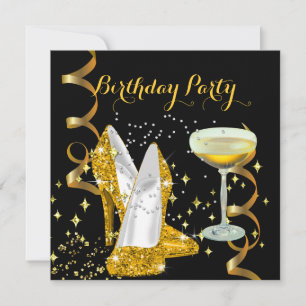 Birthday Party Champagne Gold Shoes Invitation