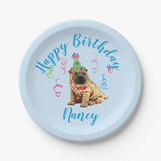 Birthday Party Chinese Shar-Pei Paper Plates (Front)