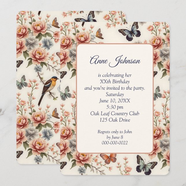 Birthday Party Chinoiserie Nature's Harmony Invitation (Front/Back)