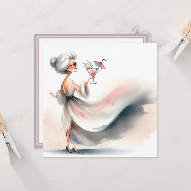 Birthday Party Classy Woman Cocktail Invitation (Front/Back In Situ)