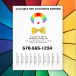 Birthday Party Clown Tear Off Strips Flyer<br><div class="desc">Promote your party clown business with this flyer featuring an illustrations of a clown "face" with rainbow wig, red clown nose and yellow bow tie.. It's easy to personalize these flyers with all of your information. The tear-off strips or pull off strips make this perfect for using on community bulletin...</div>