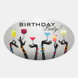 Birthday Party Cocktail Oval Sticker