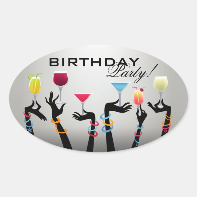 Birthday Party Cocktail Oval Sticker (Front)