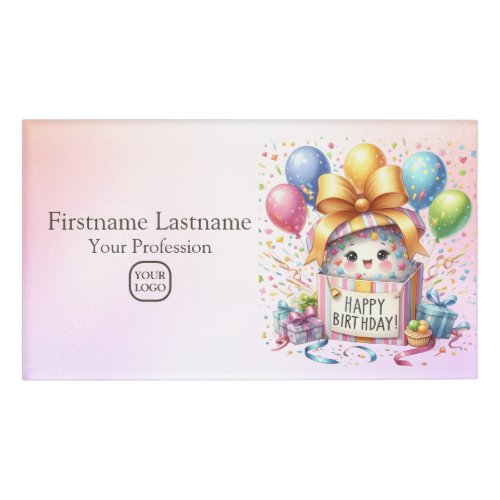 Birthday Party Colorful Balloons Gift Pink Cute Name Tag