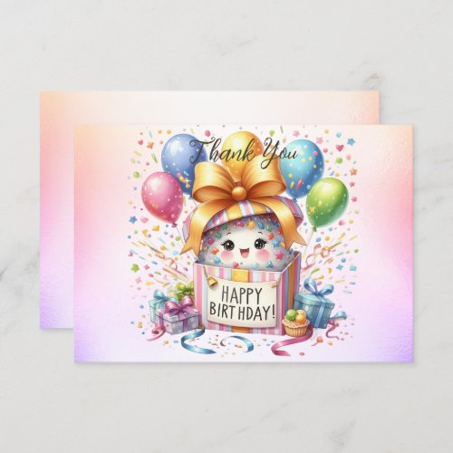 Birthday Party Colorful Balloons Gift Pink Cute Thank You Card