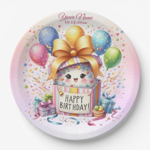 Birthday Party Colorful Balloons Gift Pink Paper Plates