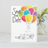 Birthday Party Colorful Balloons Save the Date (Standing Front)