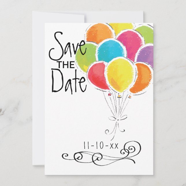 Birthday Party Colorful Balloons Save the Date (Front)