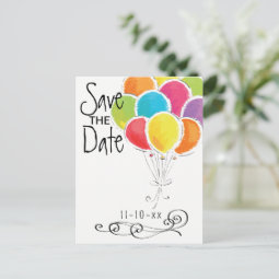Birthday Party Colorful Balloons Save the Date Announcement Postcard ...