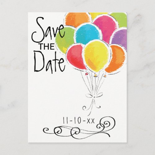 Birthday Party Colorful Balloons Save the Date Announcement Postcard