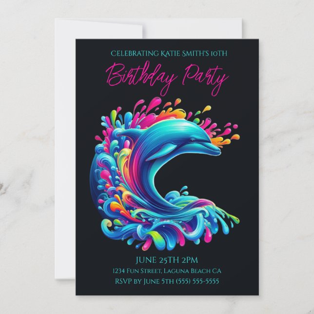 Birthday Party- Colorful Dolphin Splash Invitation (Front)