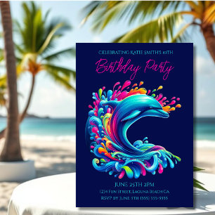Birthday Party- Colorful Dolphin Splash Invitation