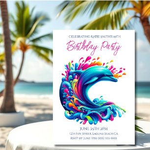 Birthday Party- Colorful Dolphin Splash Invitation