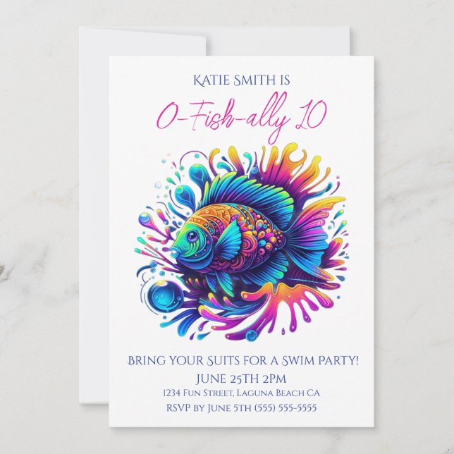 Birthday Party- Colorful Fish  Invitation (Front)