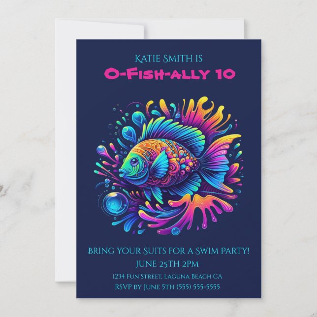 Birthday Party- Colorful Fish  Invitation (Front)