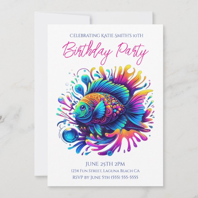Birthday Party- Colorful Fish  Invitation (Front)