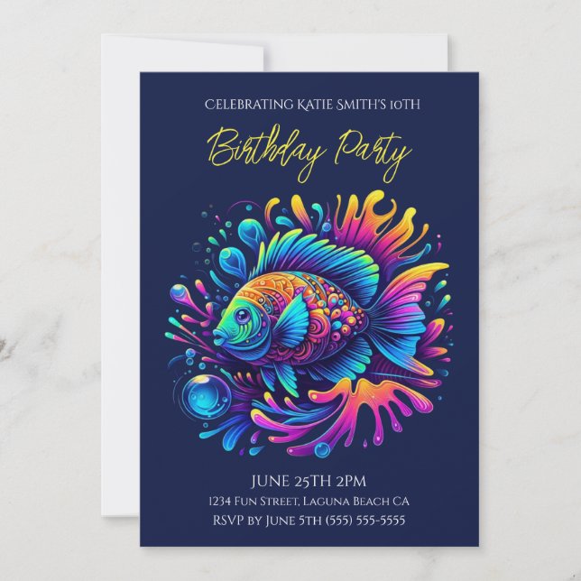 Birthday Party- Colorful Fish  Invitation (Front)