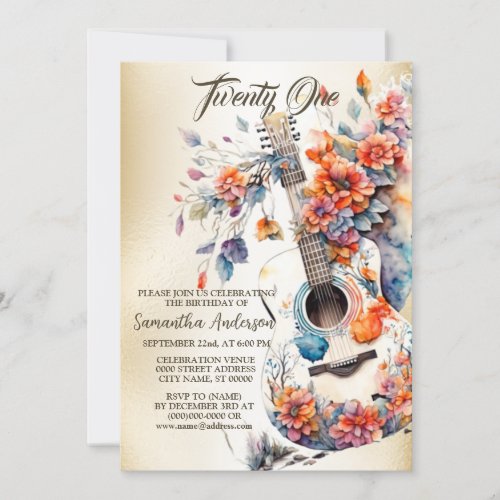 Birthday Party Colorful Flowers Music Instrument  Invitation