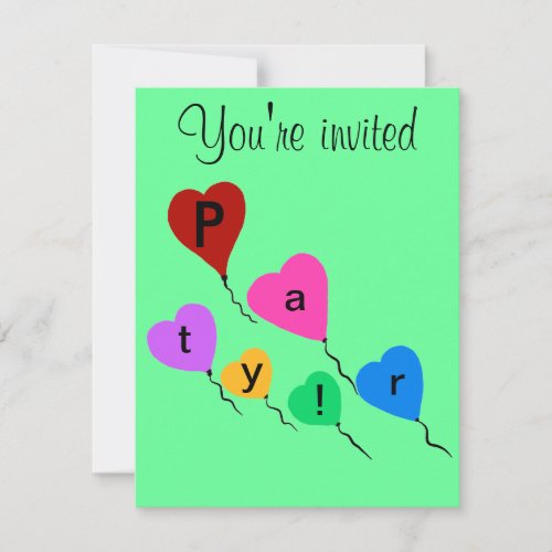 Birthday Party Colorful Heart Balloons Invitations
