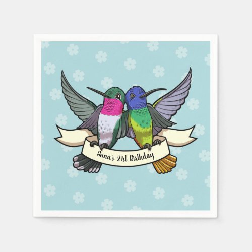 Birthday Party Colorful Hummingbirds Cartoon Napkins