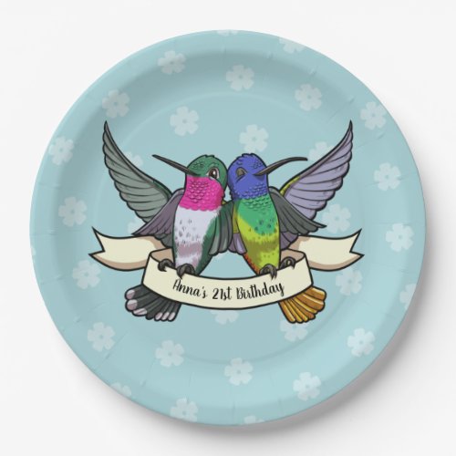 Birthday Party Colorful Hummingbirds Cartoon Paper Plates