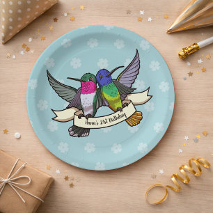 Birthday Party Colorful Hummingbirds Cartoon Paper Plates