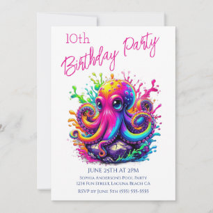 Birthday Party- Colorful Octopus Splash Invitation