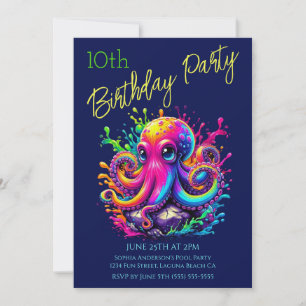 Birthday Party- Colorful Octopus Splash Invitation