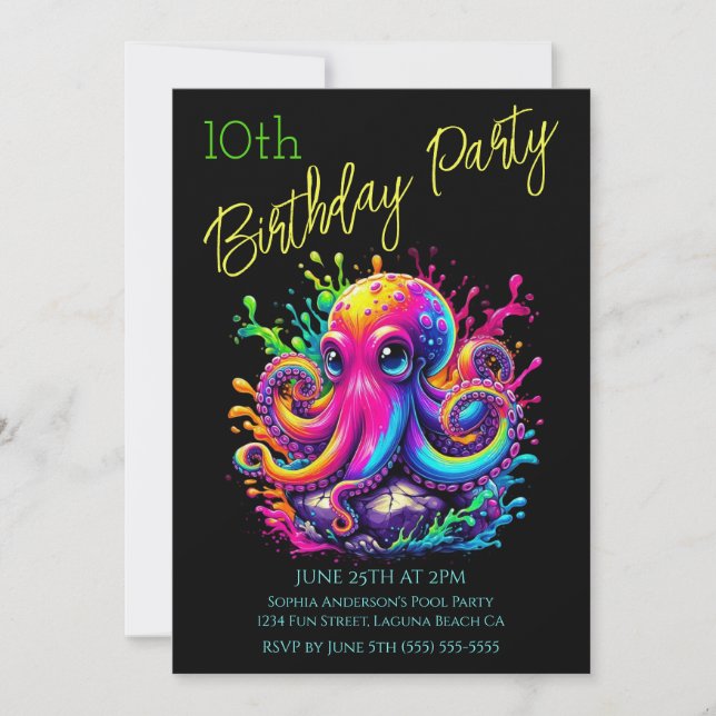 Birthday Party- Colorful Octopus Splash Invitation (Front)