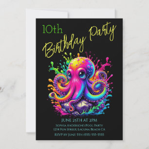 Birthday Party- Colorful Octopus Splash Invitation