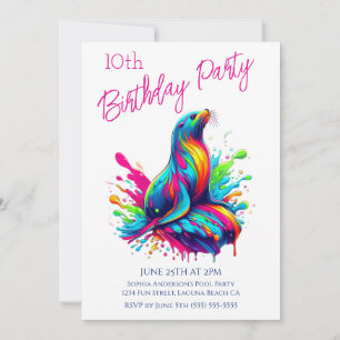 Birthday Party- Colorful Sea Lion Splash Invitation