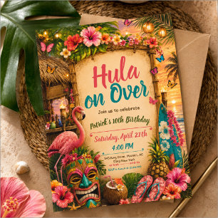 Birthday party colorful tropical LUAU party Invitation